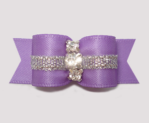 #2858 - 5/8" Dog Bow - Lovely Lavender w/Silver, 3 Rhinestones