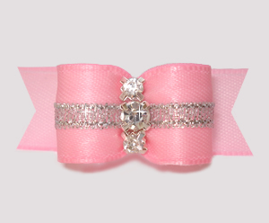 #2859 - 5/8" Dog Bow - Soft Pink w/Silver, 3 Rhinestones