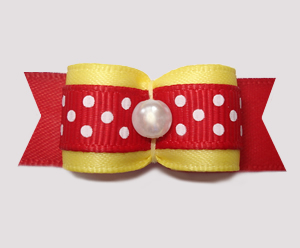 #2866 - 5/8" Dog Bow - Sunny Yellow and Red with Cute White Dots