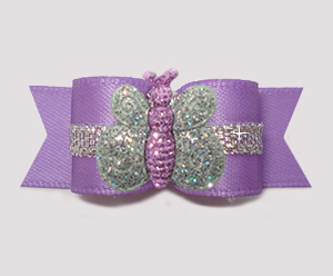 #2873 - 5/8" Dog Bow - Lavender w/Silver, Sparkle Butterfly