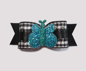 #2876 - 5/8" Dog Bow - Cute B/W Gingham, Sparkle Butterfly