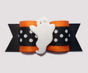#2901 - 5/8" Dog Bow - Boo-tiful Ghost, Orange/Black w/Dots