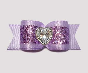 #2919 - 5/8" Dog Bow - Gorgeous Glitter, Lavender, Bling Heart