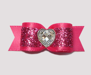 #2923 - 5/8" Dog Bow - Gorgeous Glitter, Hot Pink, Bling Heart