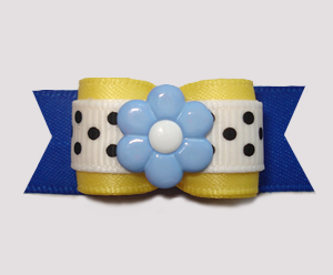 #2926 - 5/8" Dog Bow - Sunny Yellow/Blue, Dots 'n Daisy