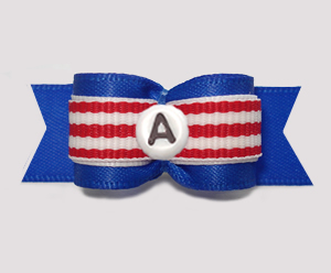 #2934 - 5/8" Dog Bow - Classic Stripes, Blue/Red - Choose Letter