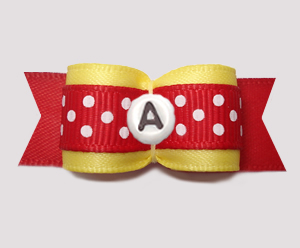 #2936 - 5/8" Dog Bow - Sunny Yellow/Red w/Dots. Choose Letter