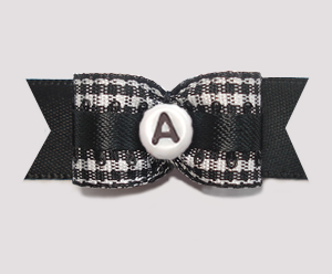 #2944 - 5/8" Dog Bow - B/W Gingham w/Black - Choose Your Letter