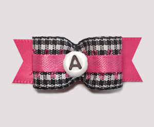 #2945- 5/8" Dog Bow- B/W Gingham w/Hot Pink - Choose Your Letter