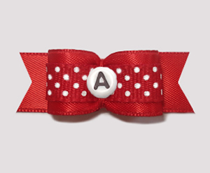 #2946 - 5/8" Dog Bow - Sweet Red/White Dots - Choose Your Letter