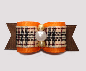 #2947 - 5/8" Dog Bow - Chic Designer Plaid, Orange/Brown