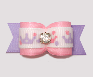 #2951 - 5/8" Dog Bow - Princess Crowns, Soft Pink/Lavender