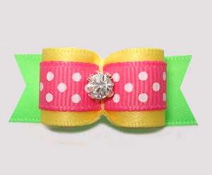 #2954 - 5/8" Dog Bow - Sunny Yellow/Green w/Pink, Rhinestone
