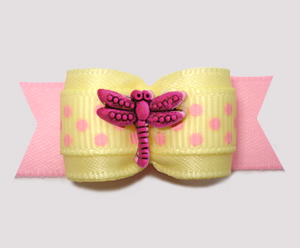#2958- 5/8" Dog Bow - Dragonfly Delight w/Dots, Baby Yellow/Pink