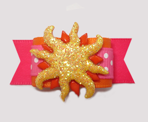 #2960 - 5/8" Dog Bow - Sizzlin' Summer Sun, Hot Pink/Orange