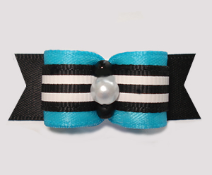 #2965 - 5/8" Dog Bow - Vibrant Blue with Black/White Stripes