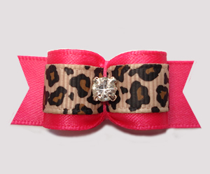#2970 - 5/8" Dog Bow - Ooo-la-la, Hot Pink with Leopard Print