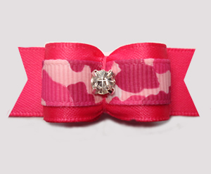 #2976 - 5/8" Dog Bow - Hot Pink w/Camouflage Print, Rhinestone