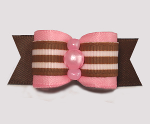 #2977 - 5/8" Dog Bow - Sweet Pink with Brown/White Stripes