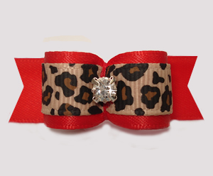 #2982 - 5/8" Dog Bow - Ooo-la-la, Classic Red with Leopard Print