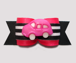 #2990 - 5/8" Dog Bow - Road Trip! Hot Pink Car on Hot Pink/Black