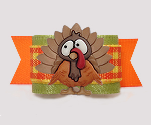 #3008 - 5/8" Dog Bow - Thanksgiving Turkey, Autumn Sage/Plaid