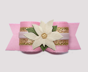 #3010 - 5/8 Dog Bow - Holiday Princess, Pink/Gold w/Poinsettia
