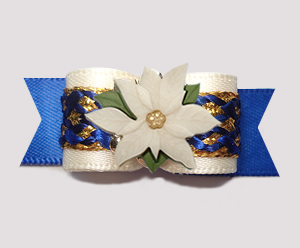 #3013 - 5/8" Dog Bow - Royal Blue/Cream/Gold, Ivory Poinsettia