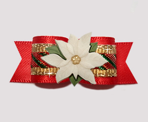 #3014- 5/8" Dog Bow- Candy Cane Sparkle on Red, Ivory Poinsettia
