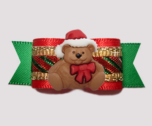 #3015 - 5/8" Dog Bow - Candy Cane Sparkle, Christmas Teddy