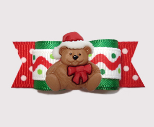 #3016 - 5/8" Dog Bow - Holiday Squiggles 'n Dot, Christmas Teddy