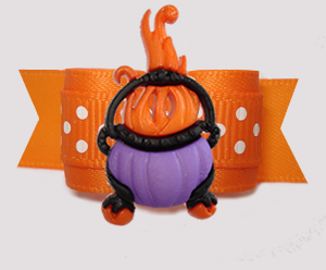 #3025 - 5/8" Dog Bow - Vibrant Orange w/Dots, Flaming Cauldron