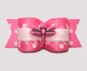 #3041 - 5/8" Dog Bow - Flutter Dragonfly, Pretty Pink w/Dots