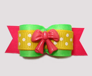 #3048- 5/8" Dog Bow - Delightful Brights, Lime/Yellow/Pink w/Bow