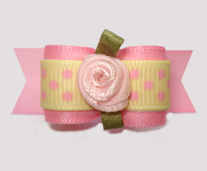 #3058- 5/8" Dog Bow- Baby Sweet Dots, Pink/Soft Yellow w/Rosette