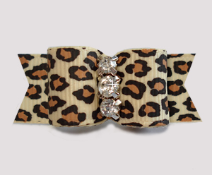 #3059- 5/8" Dog Bow - Gorgeous Leopard Print, Triple Rhinestones