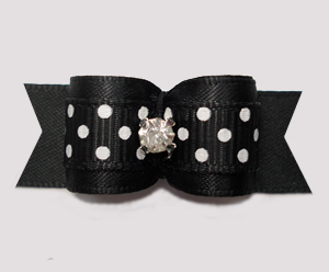 #3061 - 5/8" Dog Bow - Classic Black w/White Dots, Rhinestone