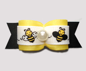 #3062 - 5/8" Dog Bow - Happy Little Busy Bees, Yellow & Black - Click Image to Close
