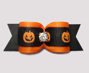 #3070 - 5/8" Dog Bow - Happy Little Pumpkins, Orange/Black
