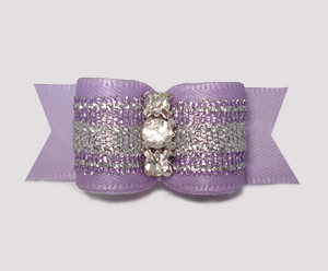 #3078- 5/8" Dog Bow- Lovely Lavender/Silver Shimmer, Rhinestones