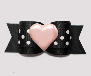 #3085 - 5/8" Dog Bow - Chic Classic Black/White Dots, Pink Heart