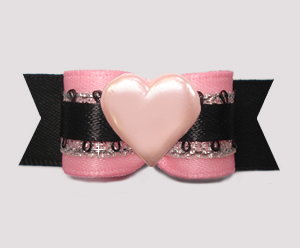 #3088 - 5/8" Dog Bow - Gorgeous Pink/Silver/Black, Pink Heart