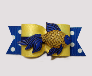 #3095 - 5/8" Dog Bow - Sparkly Fish, Nautical Blue/Yellow