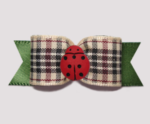 #3096 - 5/8" Dog Bow - Chic Little Ladybug, Designer Plaid/Olive