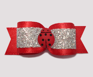 #3098 - 5/8" Dog Bow - Dazzling Little Lady(bug), Red w/Sparkle