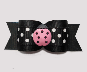 #3101- 5/8" Dog Bow - Chic Black/White Dots, Pretty Pink Ladybug