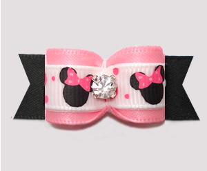 #3120 - 5/8" Dog Bow - Cute Baby Minnie Mouse, Soft Pink/Black