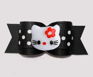 #3124 - 5/8" Dog Bow - Hello Little Kitty, Black/White Dots