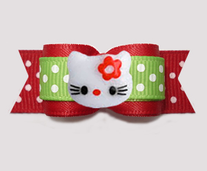 #3125 - 5/8" Dog Bow - Hello Little Kitty, Red/Green, Dots