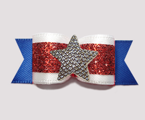 #3127 - 5/8" Dog Bow - Patriotic Star, Red Glitter/White/Blue